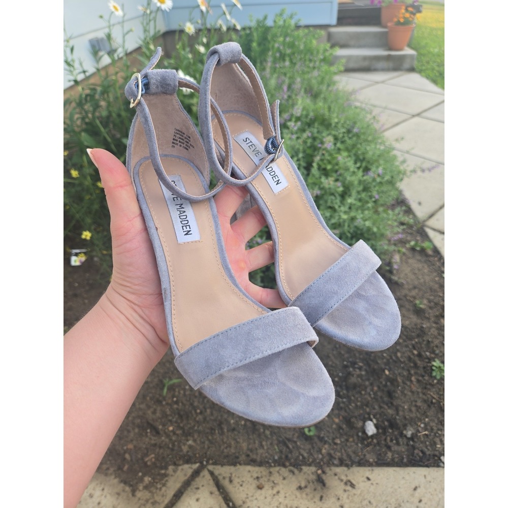 Steve Madden Size 6.5 Slate Gray Suede Block Heel Ankle Strap Dress Shoe Carrson